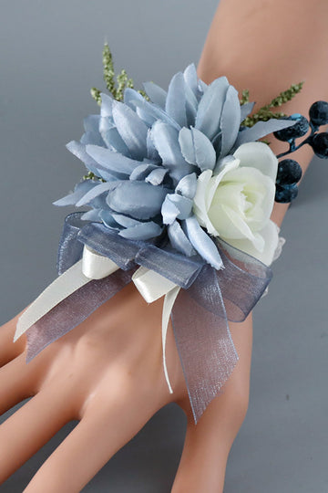 Gråblå håndled Corsage og mænd Boutonniere sæt til bal bryllupsfest